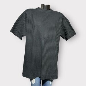 195 Vintage 80s NEW Mock Neck Tee Ribbed Womens 40 20W Black Classic NWT Auction